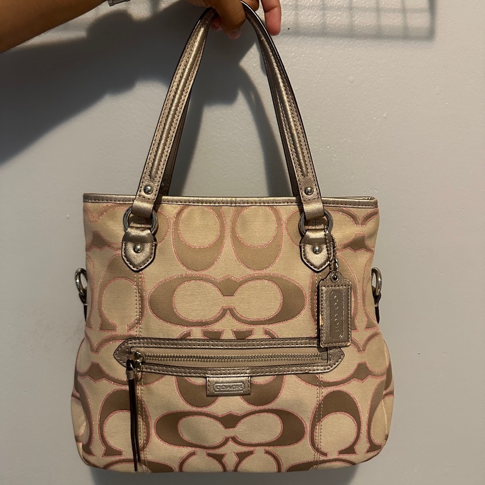 Vintage Coach Tan and Brown Signature Tote Bag